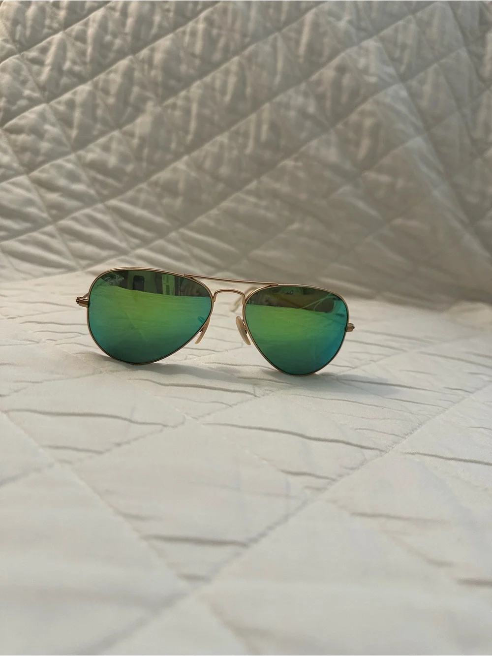 Gold Aviator Sunglasses with Green Mirrored Lenses
